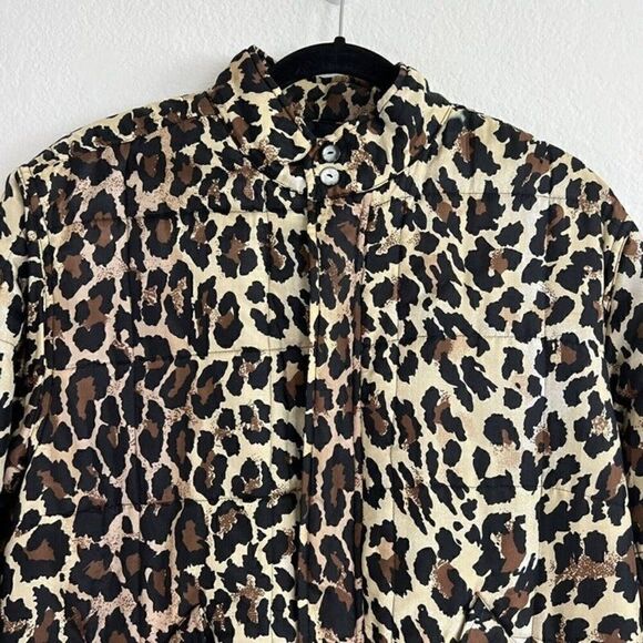 Clio Vintage 90s Womens 100% Silk Leopard Cheetah Print Bomber Puffer Jacket PL - Picture 9 of 12